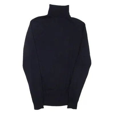 REISS Mens Jumper Blue Roll Neck Tight Knit Wool S