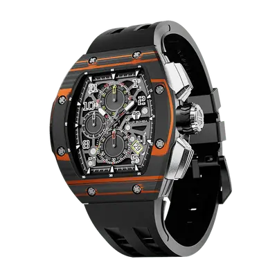 TSAR BOMBA Men's Quartz Watch | Orange | Atomic TB8214 | Carbon Fiber Bezel | Luxury Sport Watch | 50M Waterproof Sapphire Gl...