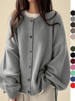Women's Plain Button Front Knit Cardigan, Casual Basic Long Sleeve Knitwear for Daily Wear, Ladies Oversize Clothes for All S...