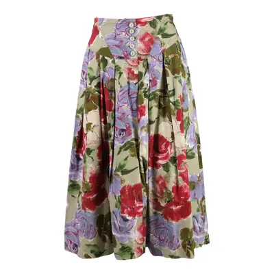 JOSEPH JANARD Womens Pleated Skirt Green Long Floral XS