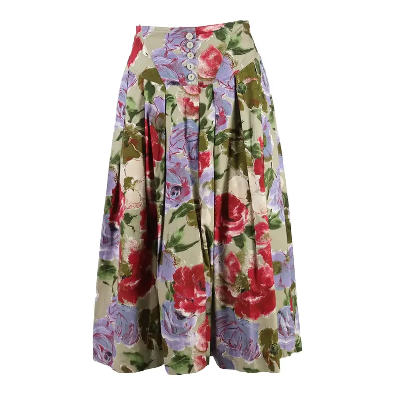JOSEPH JANARD Womens Pleated Skirt Green Long Floral XS
