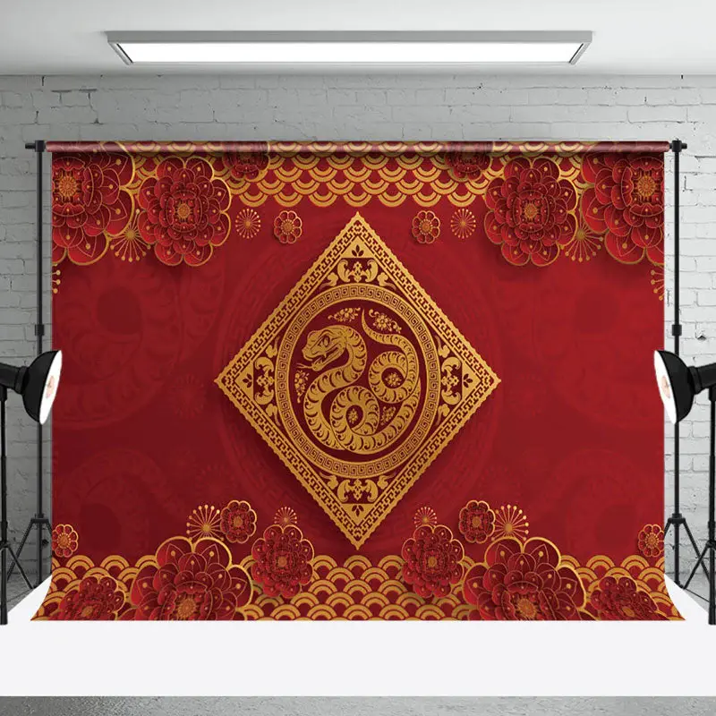 Aperturee Chinese Papercutting Floral Snake New Year Backdrop - Aperturee