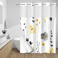 WITHLOC No Hook Shower Curtain with Snap in Liner - Watercolor Floral Design Shower Curtain, Fabric Waterproof, Washable, Lig...