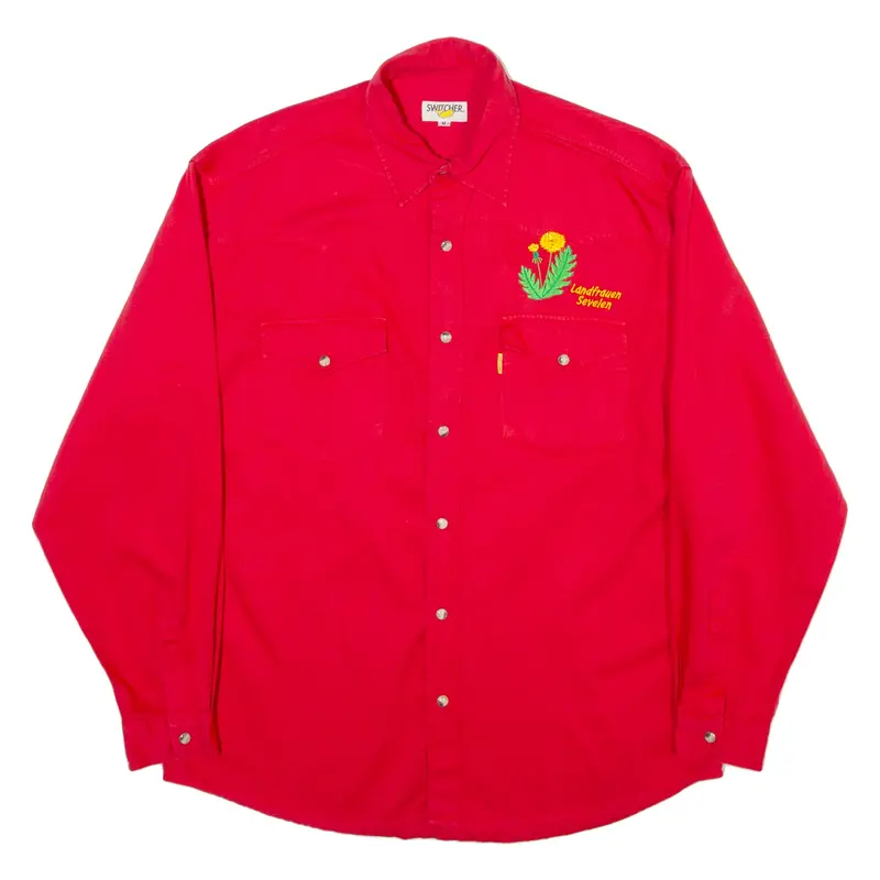 SWITCHER Mens Plain Shirt Red Long Sleeve M