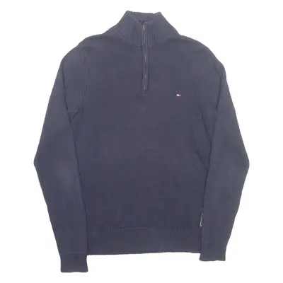 TOMMY HILFIGER Mens Jumper Blue 1/4 Zip Tight Knit S