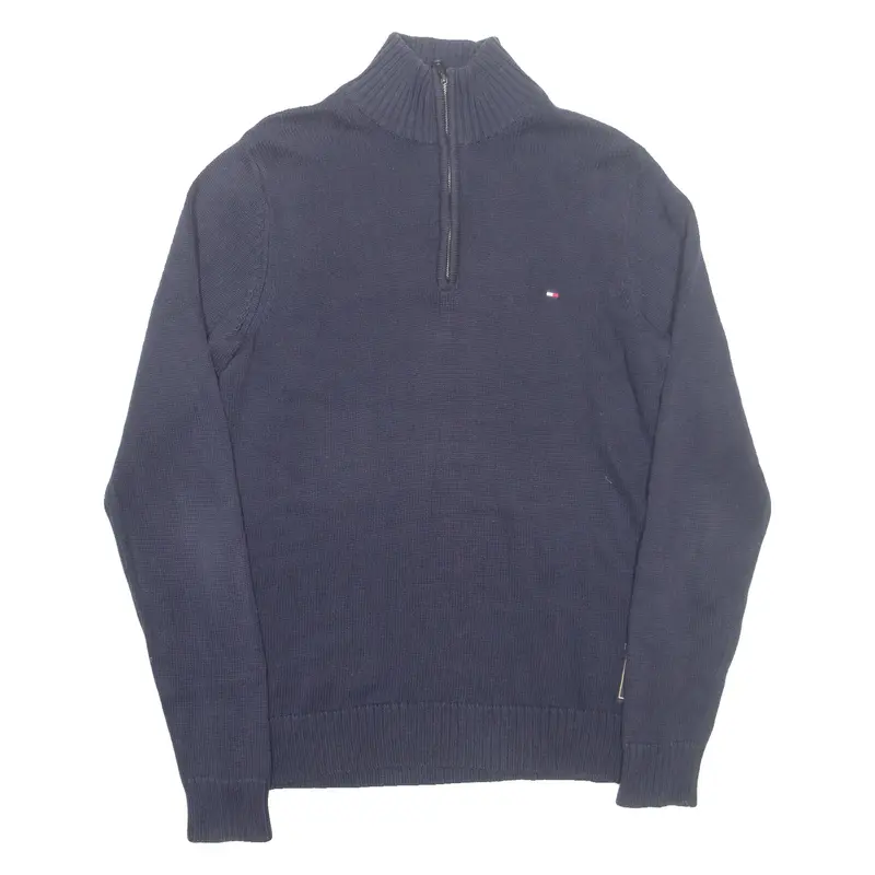 TOMMY HILFIGER Mens Jumper Blue 1/4 Zip Tight Knit S