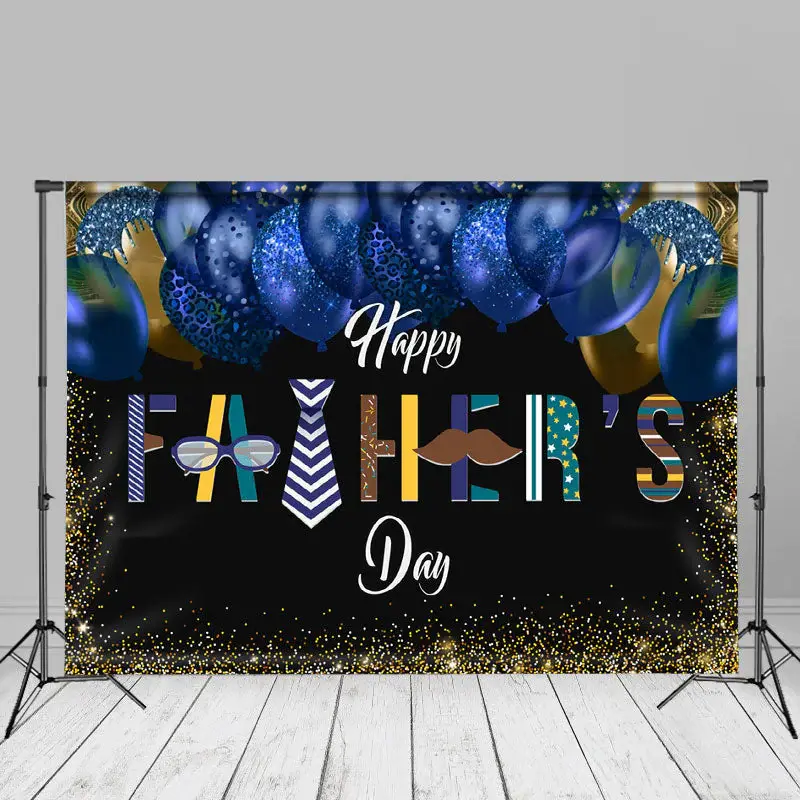 Glitter Blue Balloon Tie Fathers Day Photo Backdrop - Aperturee
