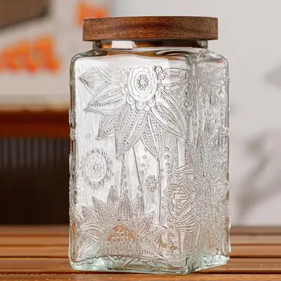 Arthink 33.8oz Vintage Glass Canister Storage Jar with Airtight Wooden Lid for Kitchen Counter Pantry Coffee Tea Sugar Cookie...
