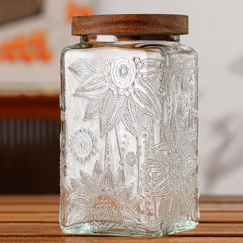 Arthink 33.8oz Vintage Glass Canister Storage Jar with Airtight Wooden Lid for Kitchen Counter Pantry Coffee Tea Sugar Cookie...