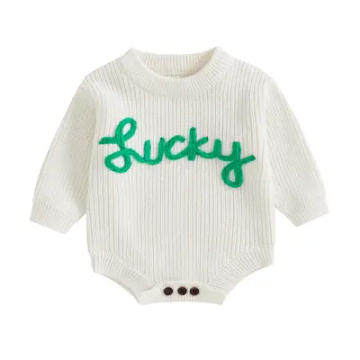 Toddler Baby Boys Girls St. Patrick's Day Sweater Romper Long Sleeve Lucky Embroidery Bodysuit Newborn Irish  Clothes