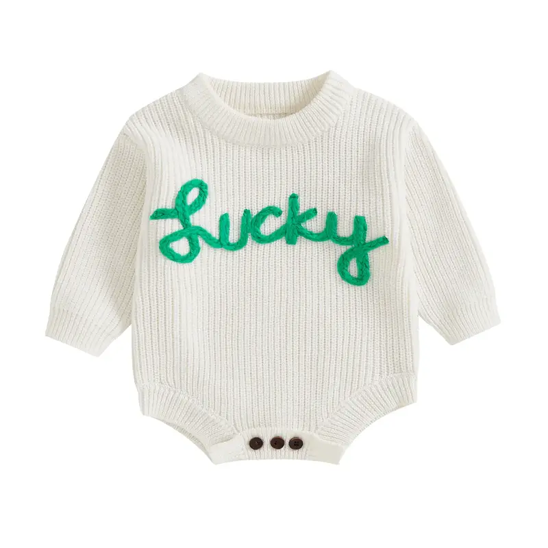 Toddler Baby Boys Girls St. Patrick's Day Sweater Romper Long Sleeve Lucky Embroidery Bodysuit Newborn Irish  Clothes