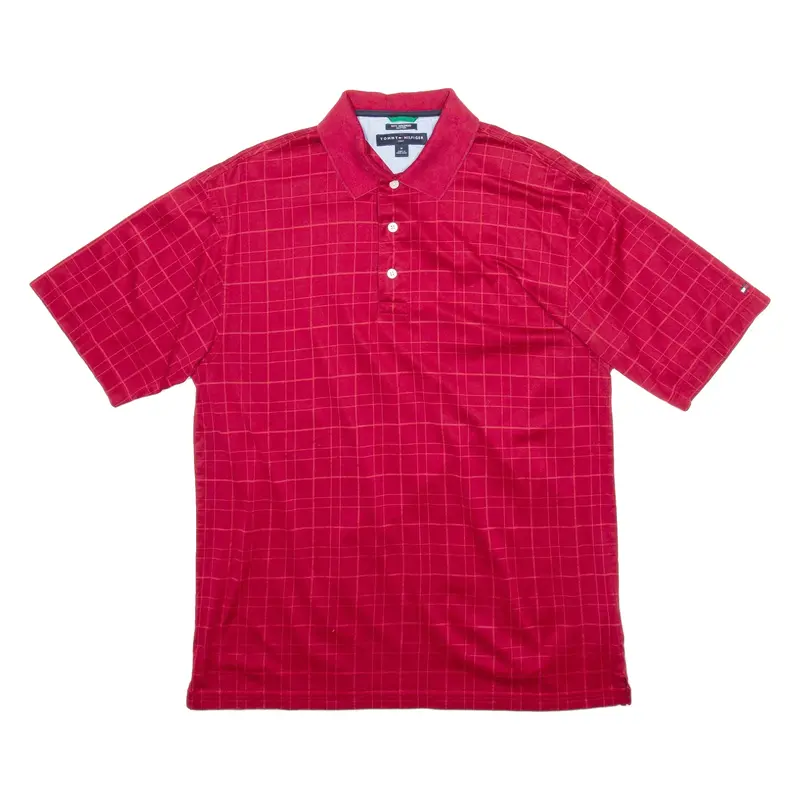 TOMMY HILFIGER Mens Polo Shirt Red Check Short Sleeve M