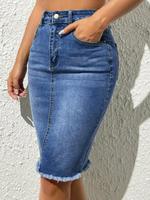 Women's Raw Hem Denim Skirt, Fashion Casual Pocket Denim Skirt for Daily Outdoor Wear, Ladies Bottoms for All Seasons, Slim W...