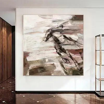 Abstract Horse Paintings On Canvas In Beige And Brown Colors Impressionist Artwork Contemporary Textured Wall Hanging Decor |...