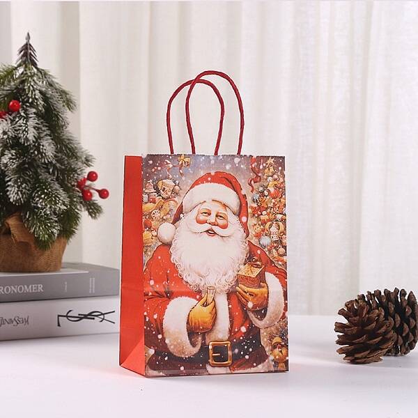 Christmas Paper Santa Claus Printed Tote Bags