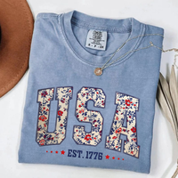 Comfort Colors Floral USA T-shirt, Retro America Tee, 4th Of July T-shirt, 4th Of July Sublimation, America Coquette, Patriot...