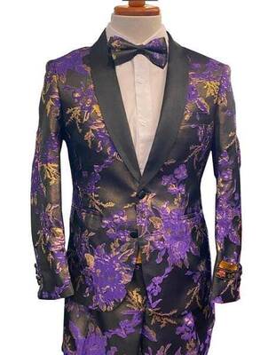 Prom Tuxedo For Men -  Floral Prom Suit - Vienna-Purple/Black