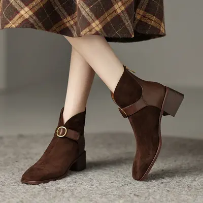 CHIKO Parmenias Square Toe Block Heels Ankle Boots