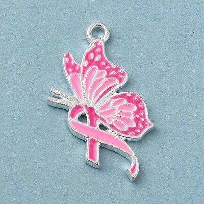 Breast Cancer Pink Awareness Ribbon Theme Alloy Enamel Pendants