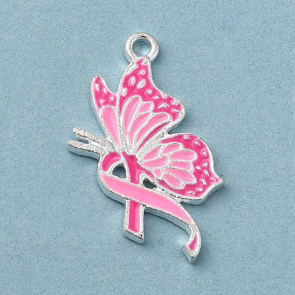 Breast Cancer Pink Awareness Ribbon Theme Alloy Enamel Pendants
