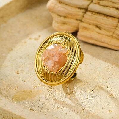 Natural Rose Quartz Chip Finger Rings for Women