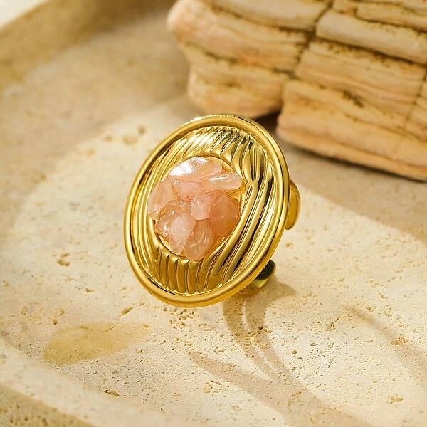 Natural Rose Quartz Chip Finger Rings for Women