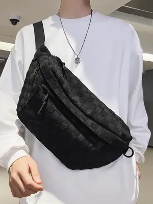 Women's Casual Simple Style Plaid Bum Bag, Crossbody Waist Pack Classic Grid Pattern, Sportive Plain Color Large Capacity Cro...