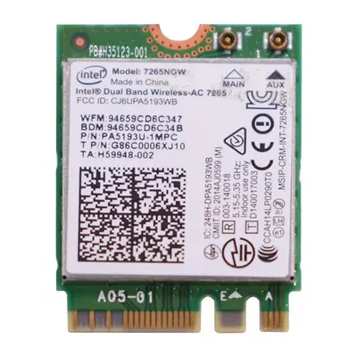 HP H35123-001 | 7265NGW IEEE 802.11a/b/g/n/ac 867Mb/s PCI-E M.2 Dual-Band Wifi/Bluetooth 4.0 Network Card