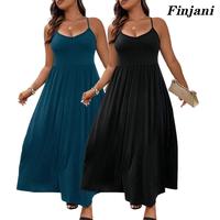 Plus Size Criss Cross Backless Cami Dress, Casual Solid Sleeveless Spaghetti Strap A-Line Dress for Summer Women's Clothes fo...