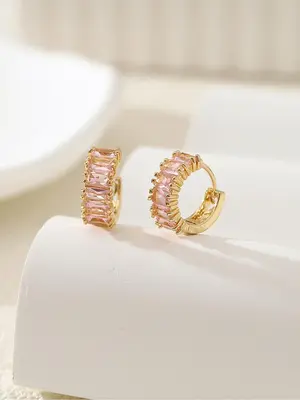 1 Pair Rhinestone Decorated Hoop Earrings, Elegant Women's Jewelry for Party, Daily Clothing Decor, Trendy All-match & Exquis...