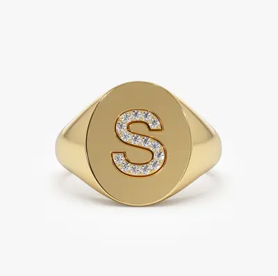 14K 0.1 CT Diamond Letter Signet Ring