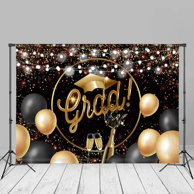 Gold Black Glitter Balloon Light Grad Photo Backdrop - Aperturee