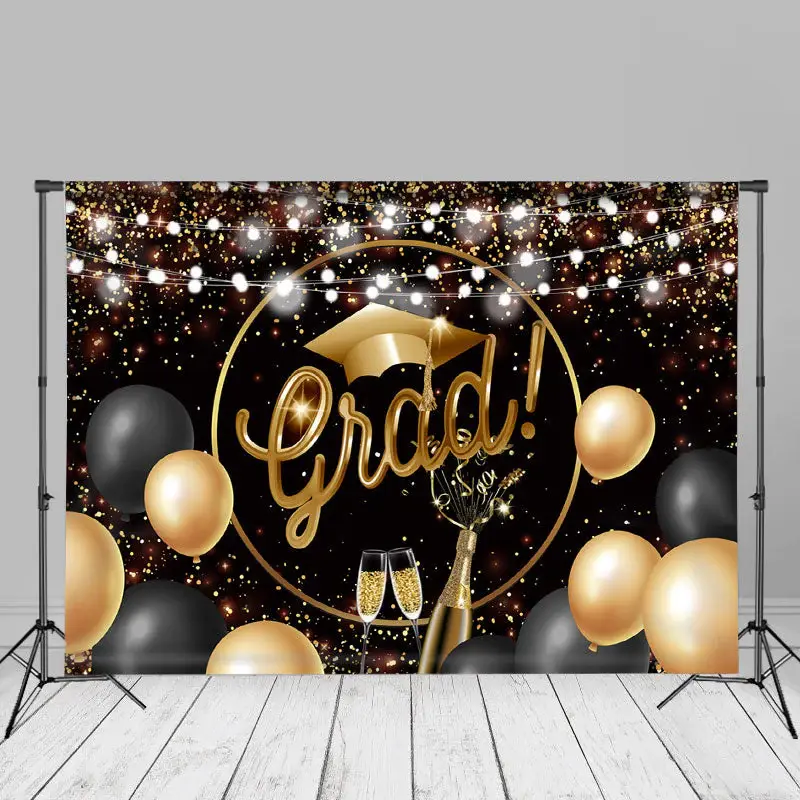 Gold Black Glitter Balloon Light Grad Photo Backdrop - Aperturee