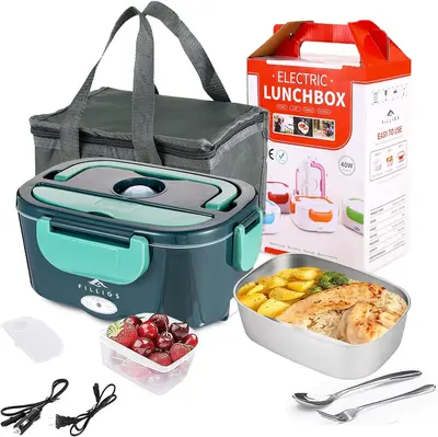 Electric Lunch Box Food Heater, 110V 12V 24V, Food Warmer for Office, Truck, Car, Work, With Removable Stainless Steel Contai...