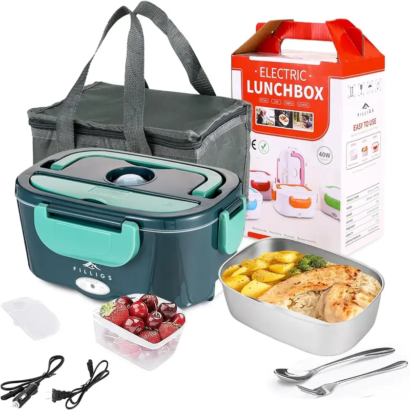 Electric Lunch Box Food Heater, 110V 12V 24V, Food Warmer for Office, Truck, Car, Work, With Removable Stainless Steel Contai...