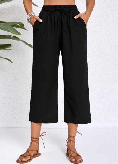 Modlily Black Pocket Elastic Waist High Waisted Pants - S