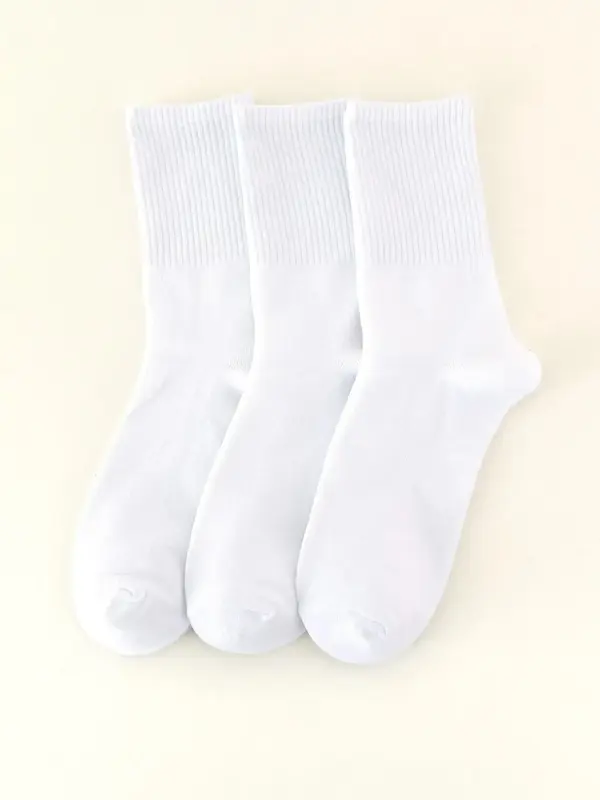 Men's Solid Mid-Calf Socks, Crew Socks, Sweat-Absorbing Anti-Odor Sports Socks, Casual Knit Socks for Daily Wear