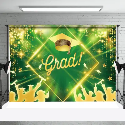 Green Golden Star Student Bokeh Graduation Backdrop - Aperturee
