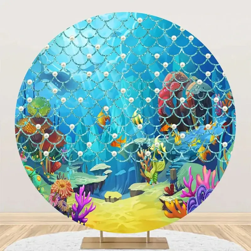 Pearl Scale Pattern Undersea Corals Circle Backdrop - Aperturee