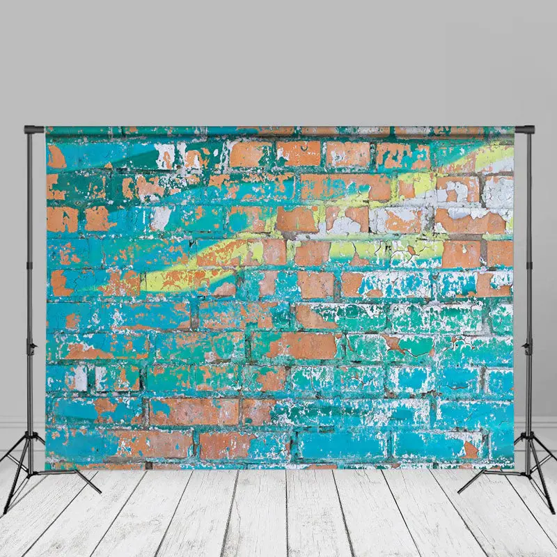 Blue Graffiti Brick Wall Portrait Studio Backdrop - Aperturee