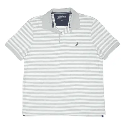 NAUTICA Performance Deck Shirt Polo Shirt Grey Striped Short Sleeve Mens L