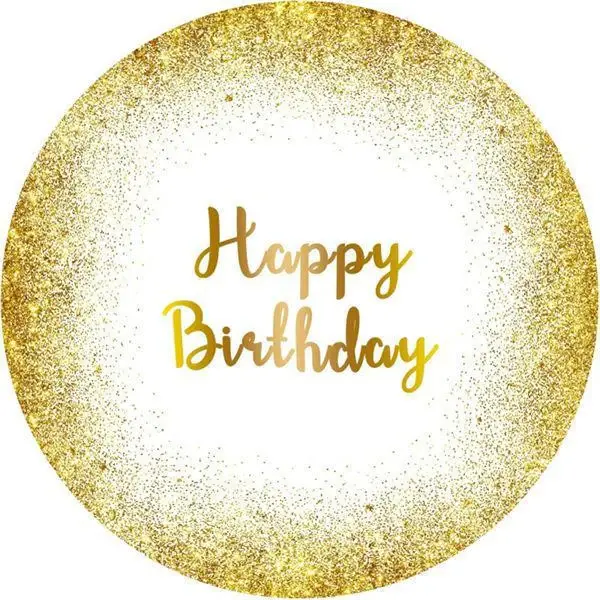 Aperturee Simple Glitter Golden Round Happy Birthday Backdrop