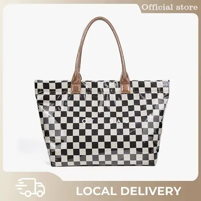 PVC Tote Bag for Women Trendy Plastic Tote Bag checkered Bags Letters Print Bags Large Canvas Hobo Handbag