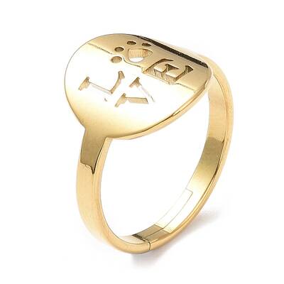 Ion Plating(IP) 304 Stainless Steel Word Love Adjustable Ring for Women