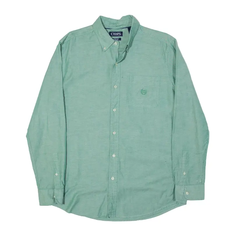 CHAPS Stretch Oxford Plain Shirt Green Long Sleeve Mens M