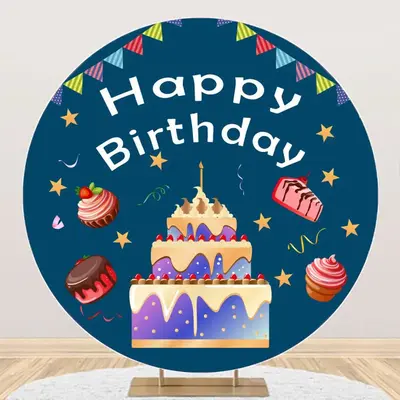 Round Navy Blue Cake Desserts Backdrop For Birthday