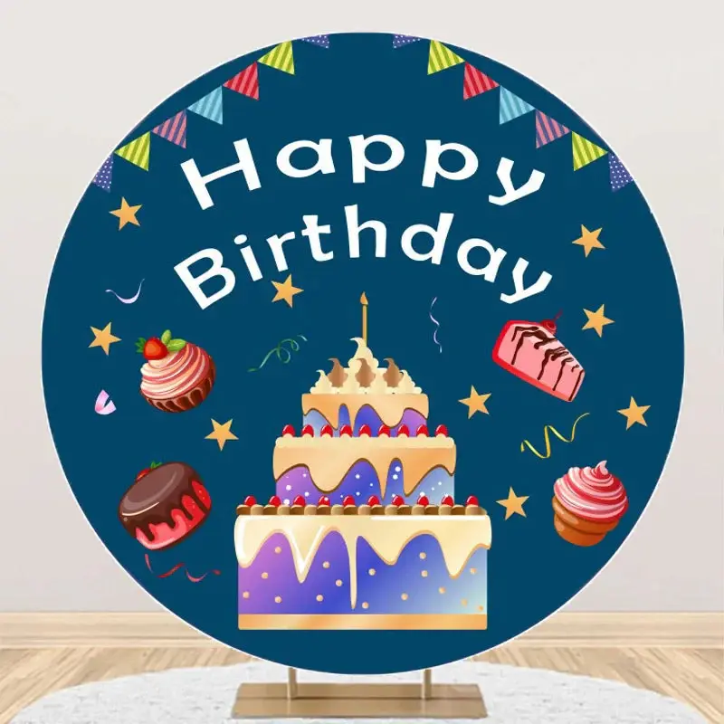 Round Navy Blue Cake Desserts Backdrop For Birthday