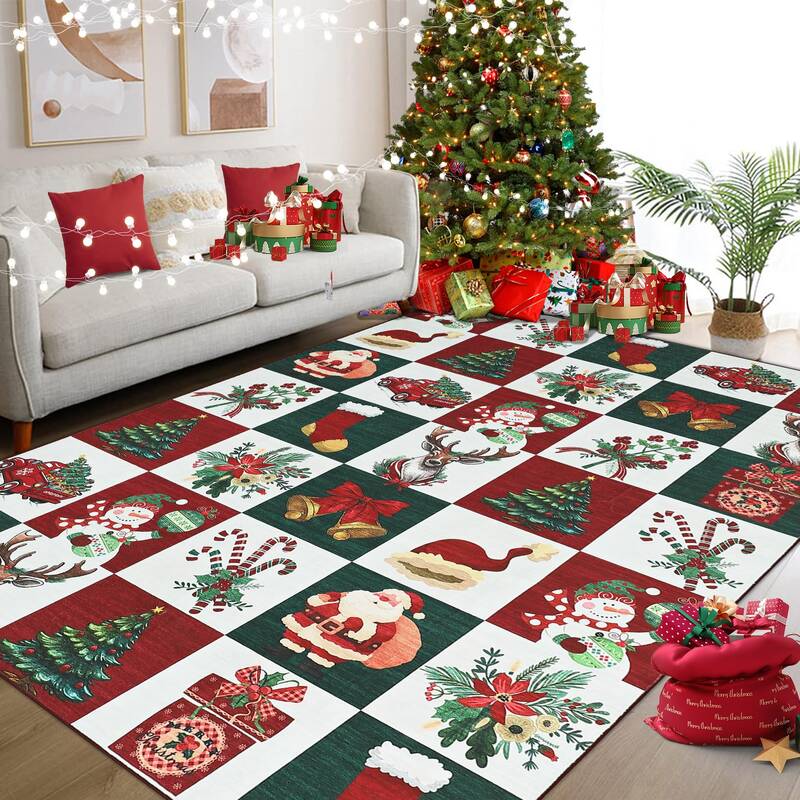 Garvee Christmas Rugs for Living Room 9x12 Low Pile Soft Stain Resistant Non-Shedding TPE Backing Indoor Dining Kitchen Offic...