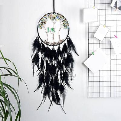 Iron & Woven Web/Net with Feather Pendant Decorations