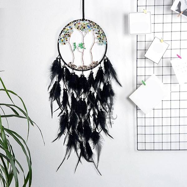 Iron & Woven Web/Net with Feather Pendant Decorations